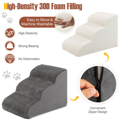 NNECW 3-Tier Foam Dog Ramp with High-Density Sponge &amp; Silicone Paw Prints-Grey-4