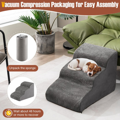 NNECW 3-Tier Foam Dog Ramp with High-Density Sponge &amp; Silicone Paw Prints-Grey-2