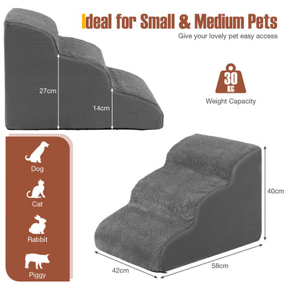 NNECW 3-Tier Foam Dog Ramp with High-Density Sponge &amp; Silicone Paw Prints-Grey-3